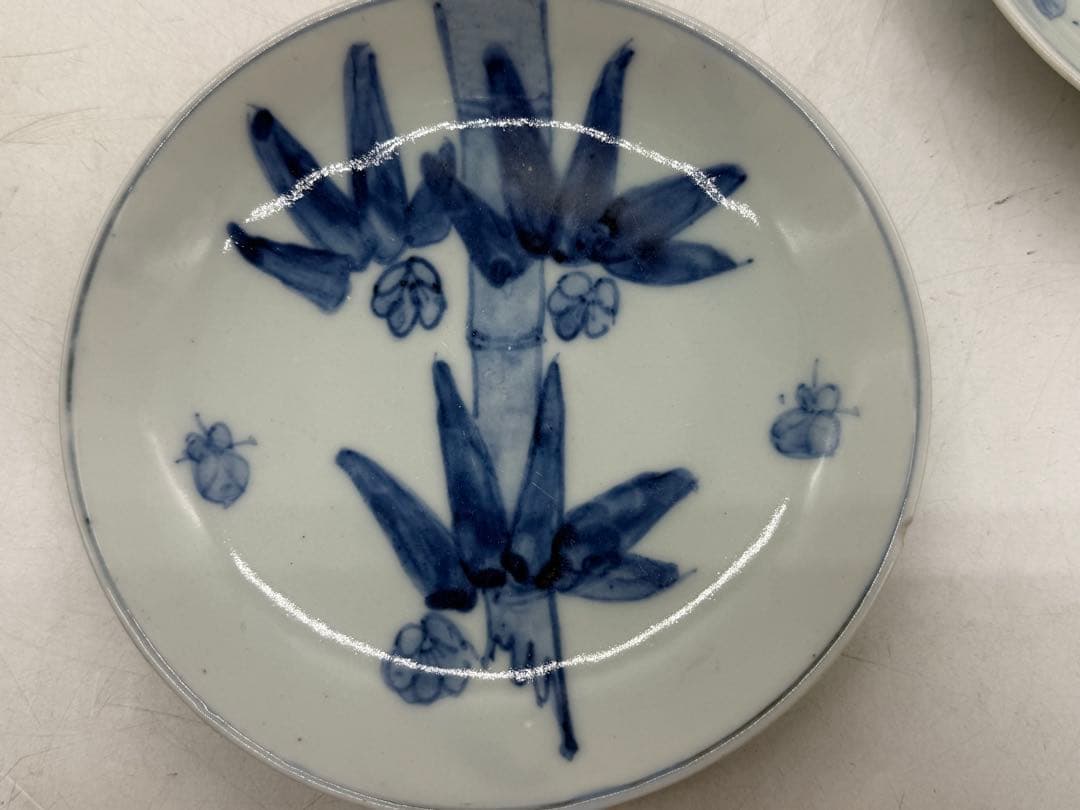 中国　清時代　染付　竹紋小皿5点　成化年製　新渡　送料込み251101