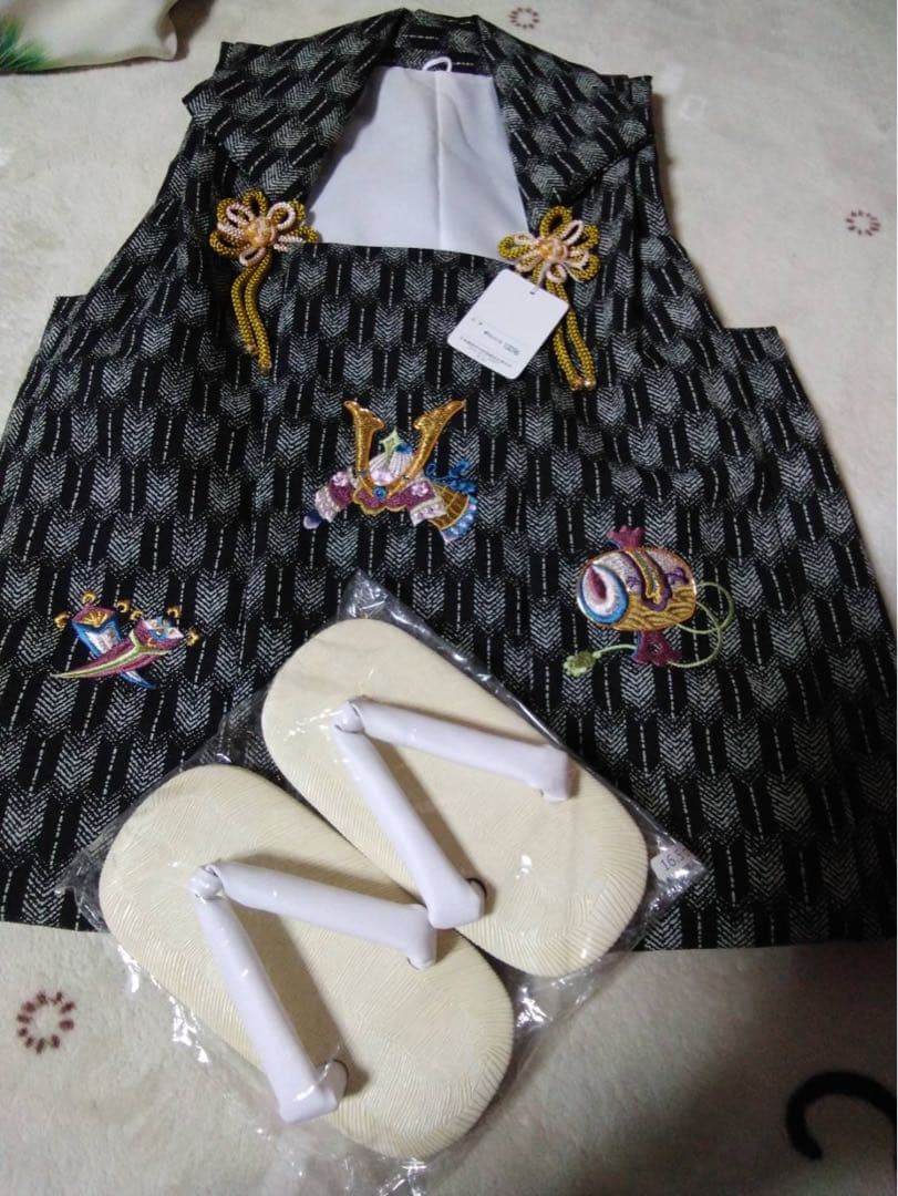 男の子用・3歳から5歳向け・表側正絹・お着物とお被覆セット・目立たない汚れあり