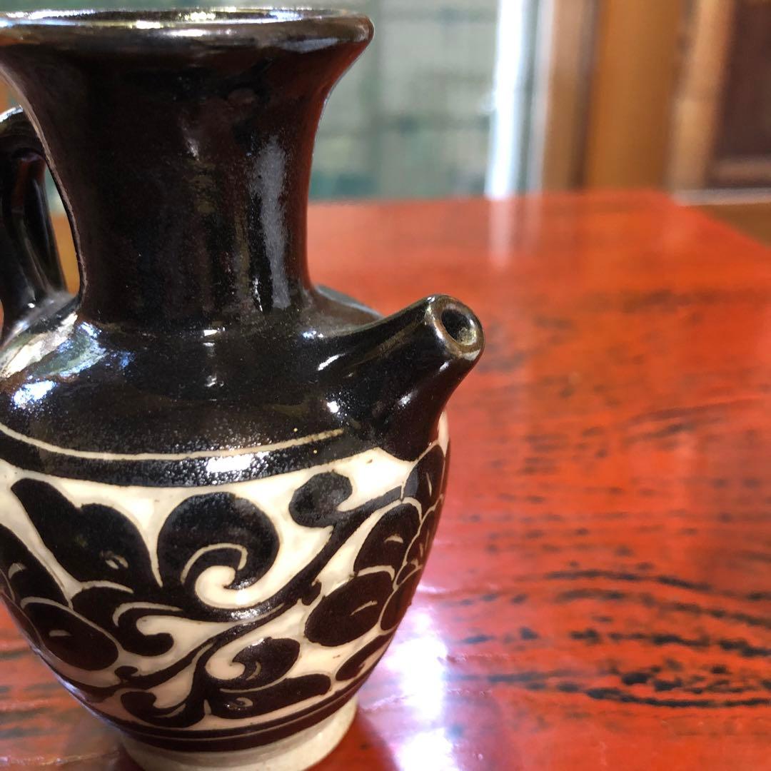 磁州窯 黒柚掻落水注 専用箱 焦茶色壺型 茶道具