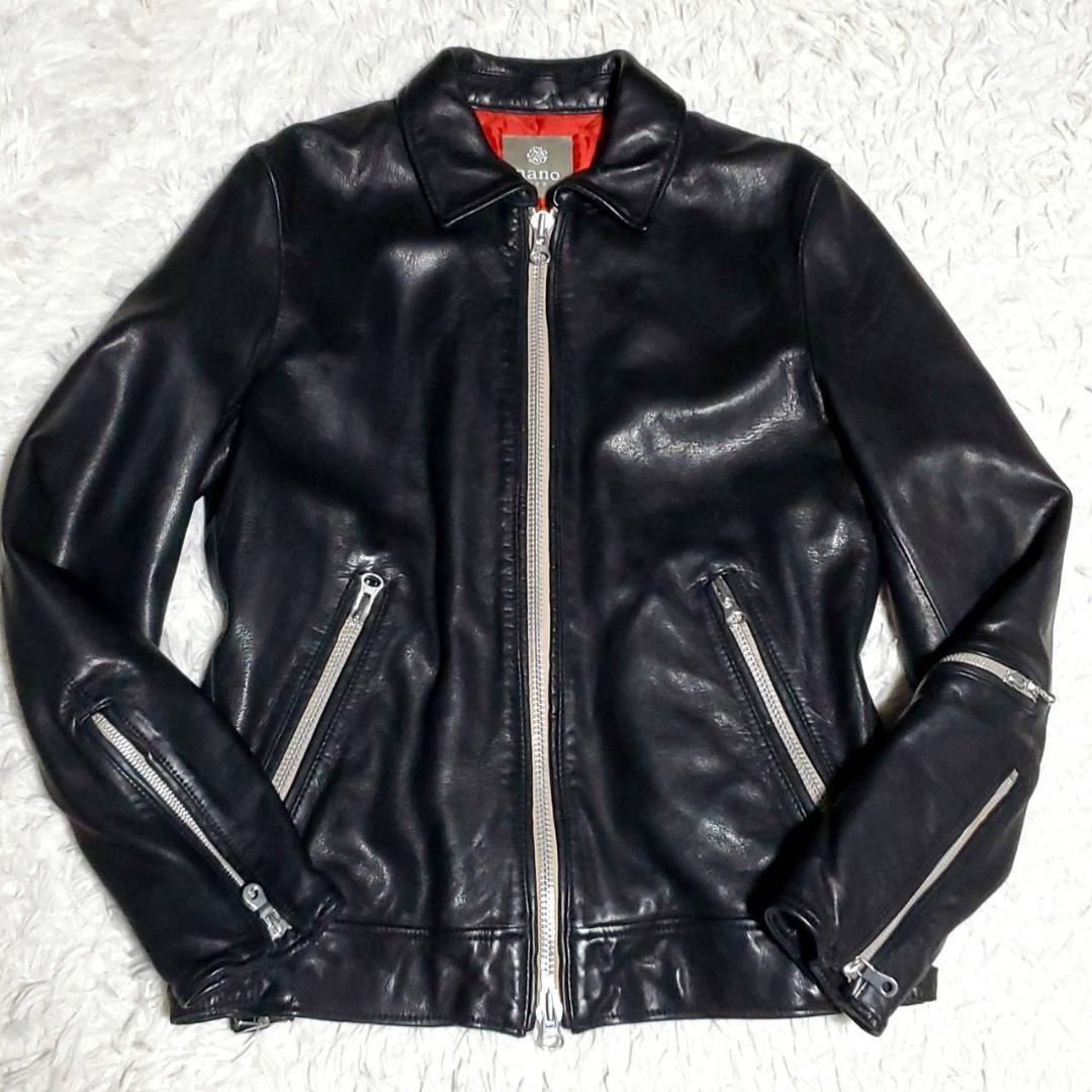 美品 M ナノユニバース 羊革 シングル ライダース 黒 中綿 キルティング