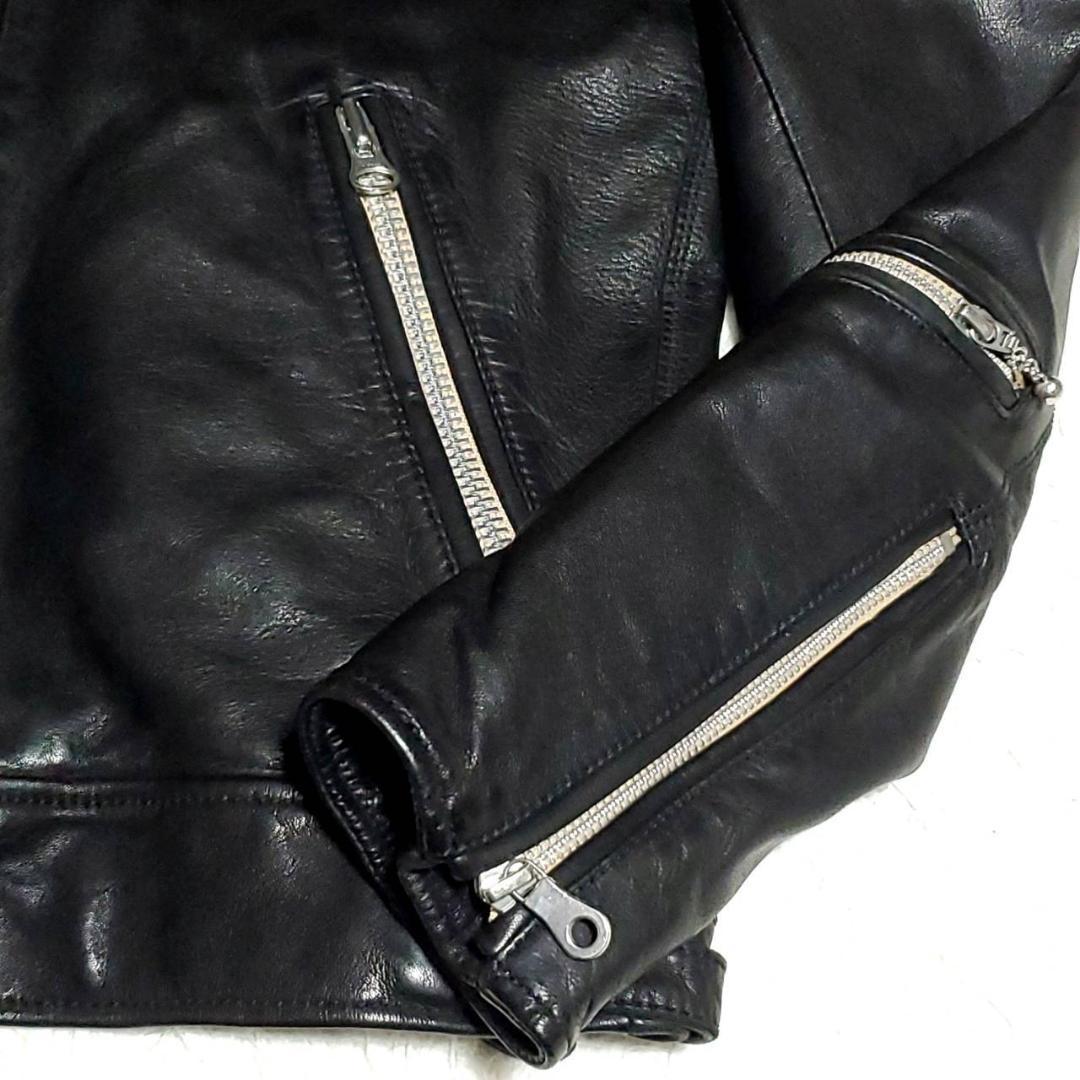 美品 M ナノユニバース 羊革 シングル ライダース 黒 中綿 キルティング