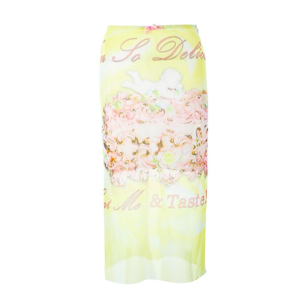 Nodressバニーと花プリント ひざ丈スカート