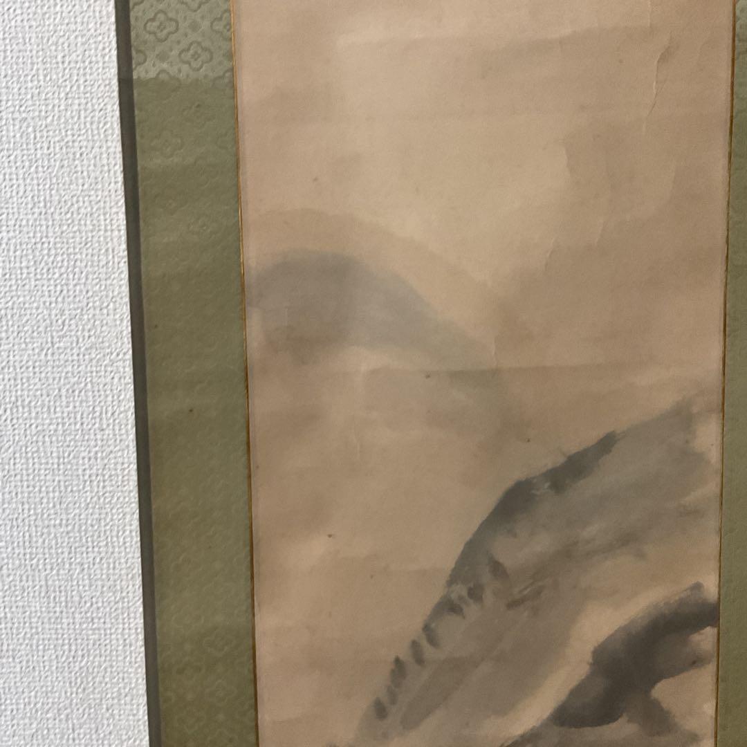 紙本水墨山水画 【 木曾川下り 】 作者不詳 落款印譜在 表具緞子仕立