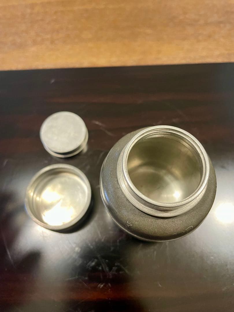 林克瑞製 古錫製 梅竹文茶入 茶壷 茶心壺 煎茶道具 錫茶入　アンティーク