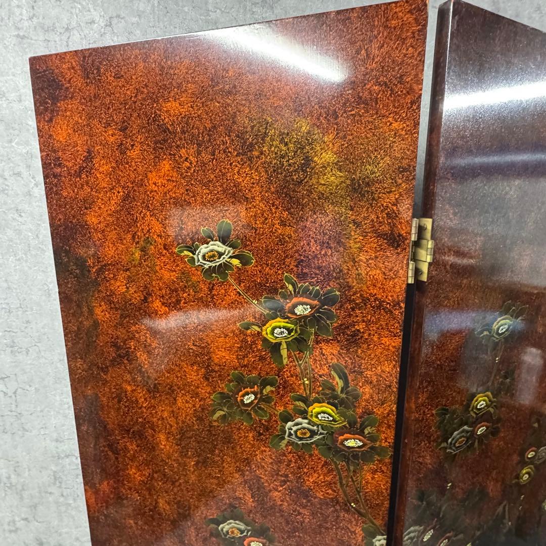 アンティーク　屏風　衝立　パーティション　花鳥　装飾　飾り　中国家具