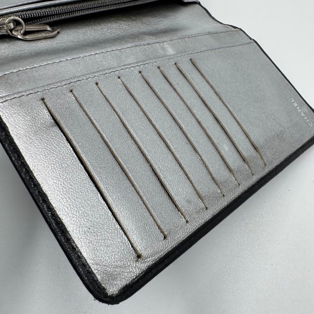 CHANEL シャネル マドモアゼル レザー 2つ折り 長財布 黒 シルバー