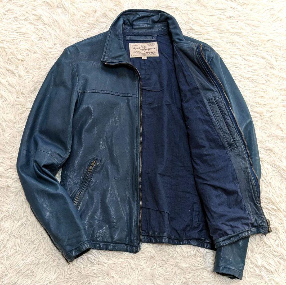 AVIREX アヴィレックス レザージャケット 羊革 ターコイズブルー Mサイズ