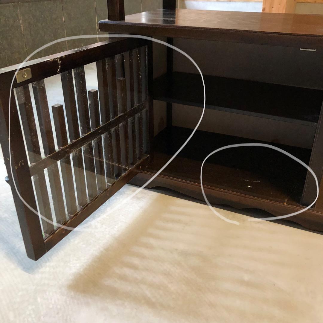 【昭和アンティーク】　戸棚　ガラス戸　飾り棚　ディスプレイ　昭和　和家具　木製