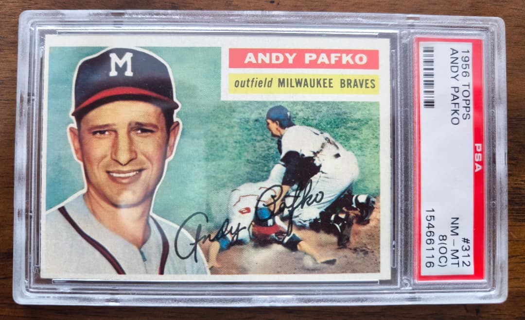 ゲームセンター・ゲームカード ANDY PAFKO 1956 TOPPS #312 PSA 8(OC)