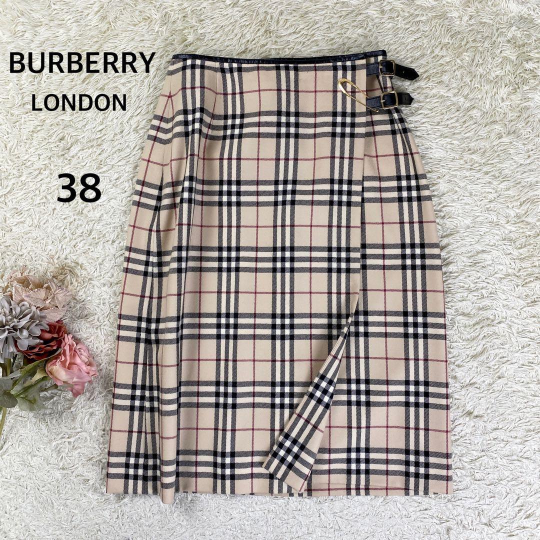 極美品 バーバリー ノバチェック スカート 安全ピン 三陽商会 38 ベージュ