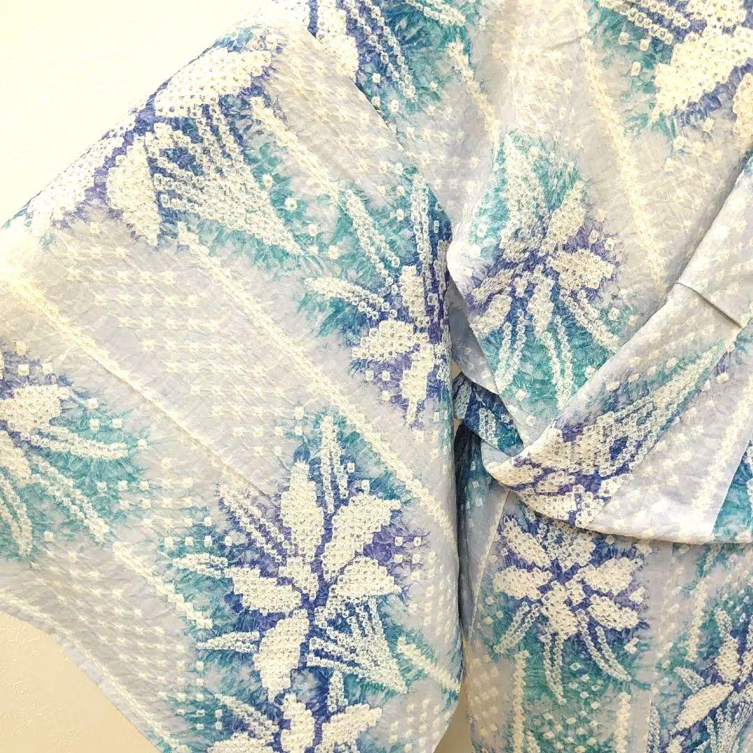 ◆藤娘きぬたや◆総絞り浴衣 菖蒲 青 水色 身丈158cm裄丈67cm
