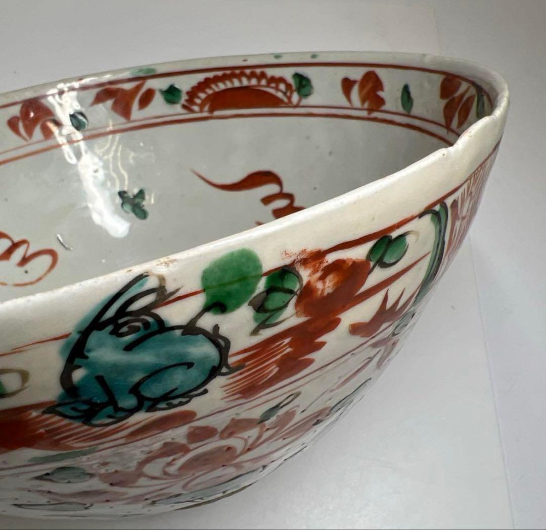 中国明時代　明代の大椀　果物鉢　南京赤絵大壷　置物　アンティーク　骨董　飾り物