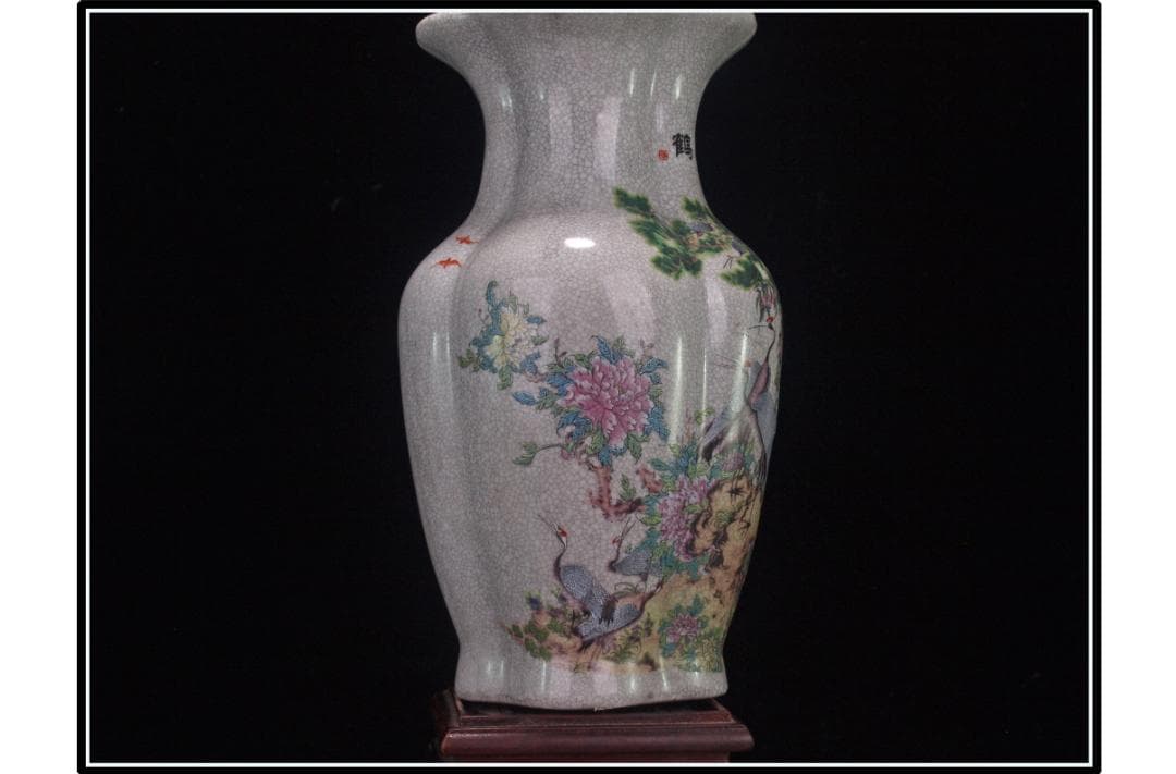 祖父蔵出品　　中国 清時代　在銘手描き花瓶 骨董品 DE1038B12-5