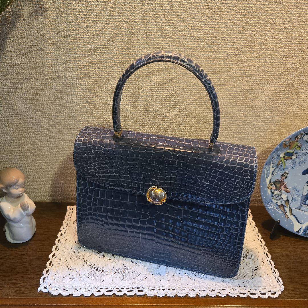 ヴィンテージイタリー jardin des sacs スモールクロコ 青 バッグ