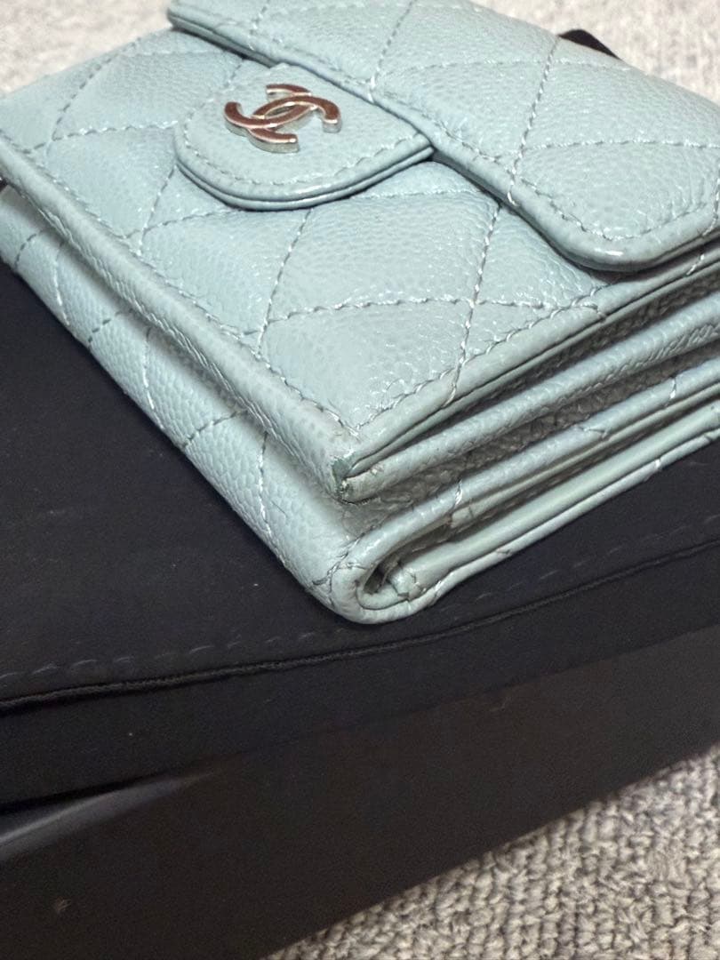 CHANEL シャネル ミニ財布 コンパクトウォレット ブルーグレー