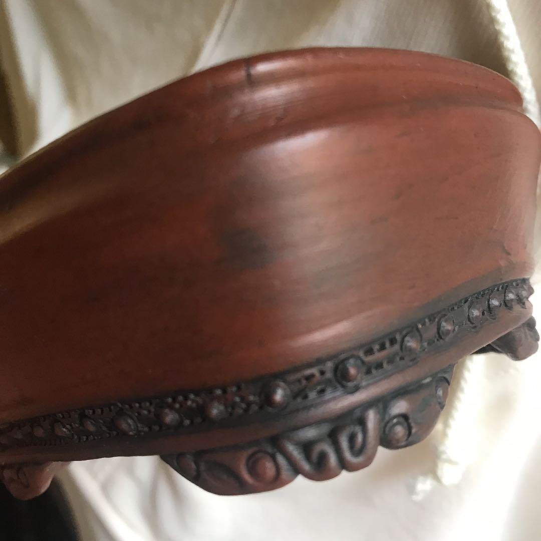 盆栽鉢　希少絶品常滑　泥珠窯正文　紫泥上紐下帯鋲打ち雲脚鉢ミニ盆栽鉢おまけ鉢付き