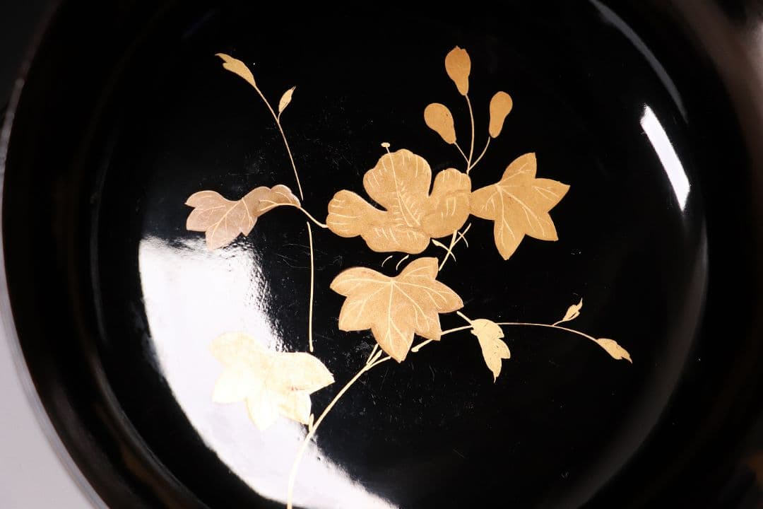 CL37 輪島塗 諫鼓鶏金蒔絵 黒塗椀 五客 木製漆器 鶏 太鼓 草花