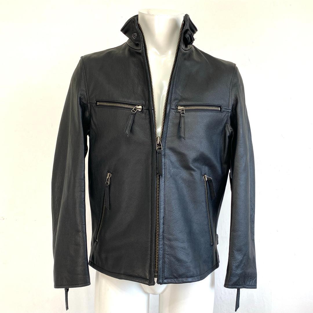 【大人気】ブラック シングルライダース レザージャケット 牛革 黒 メンズ