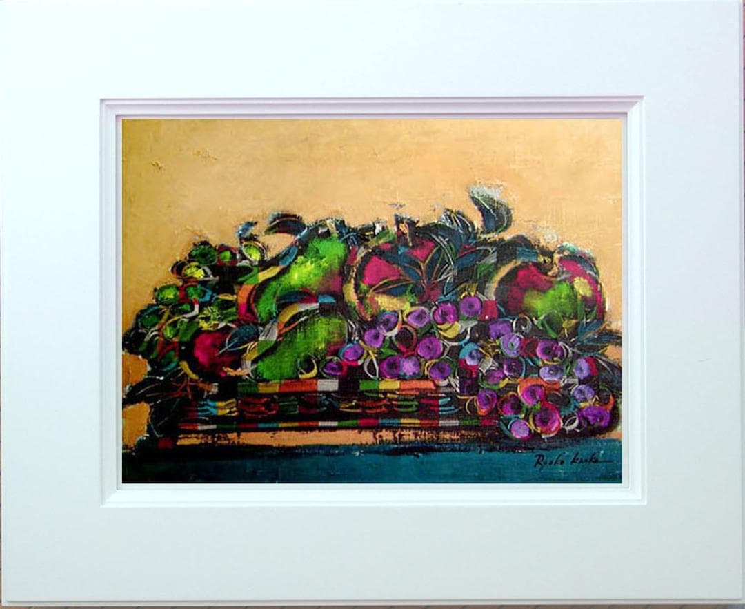 油絵 絵 絵画 インテリア 額付(黒) uF6-061104 静物 果物