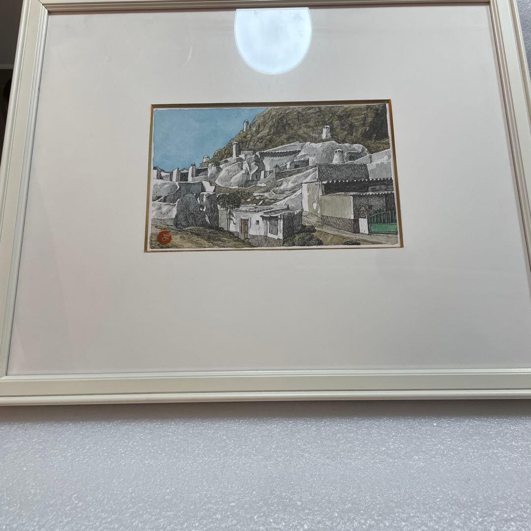 風景 木版画 金色フレーム付き　　QW4398