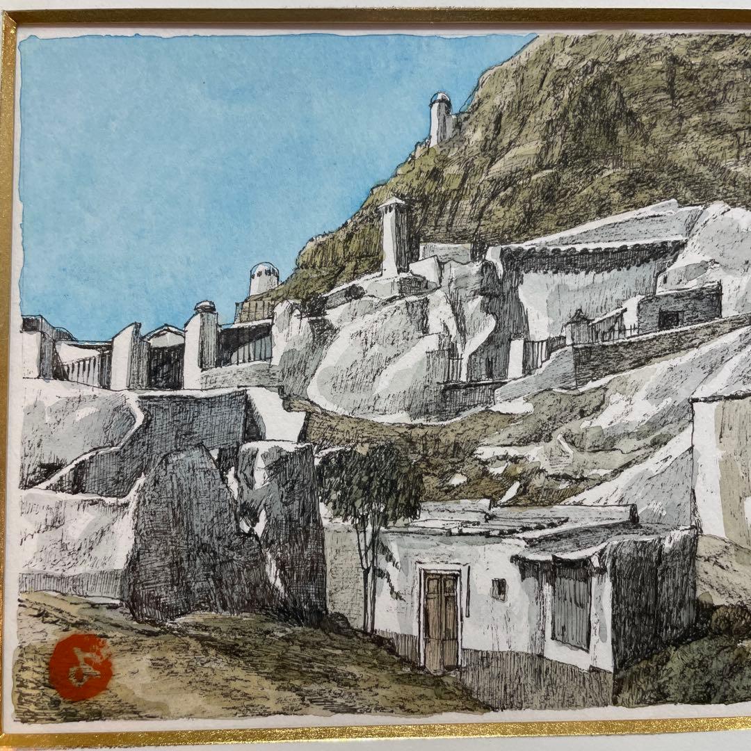 風景 木版画 金色フレーム付き　　QW4398