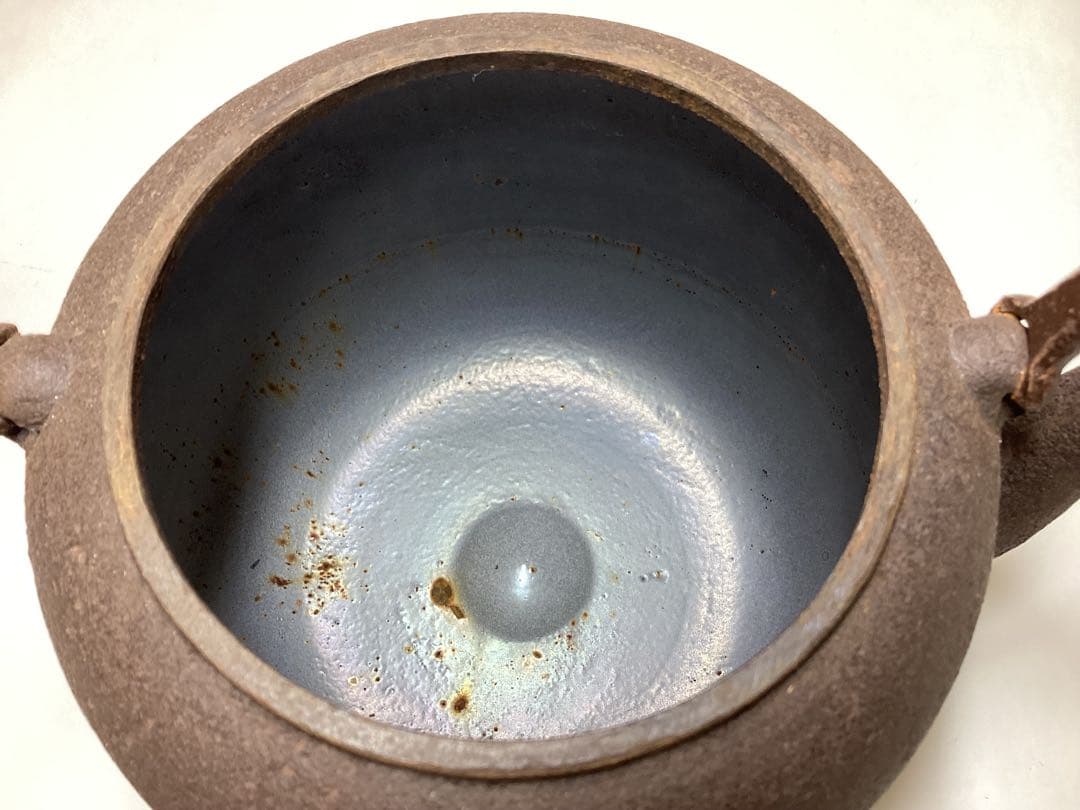 茶道具 古物品 鉄瓶 棗形 象嵌入 長文作 木箱入