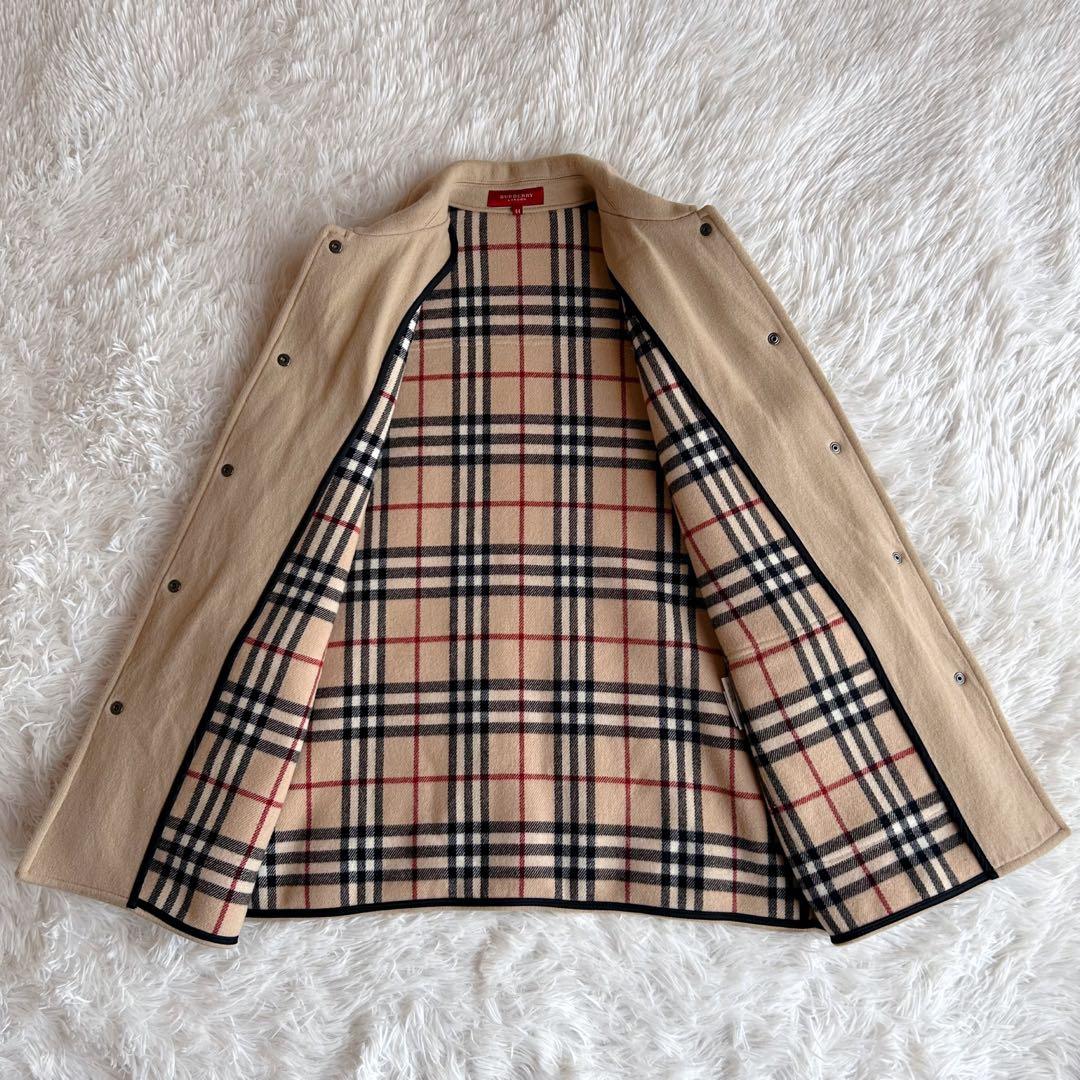 大きいサイズ✨ バーバリー　ウールコート　ノバチェック　ベージュ　刺繍ロゴ　44