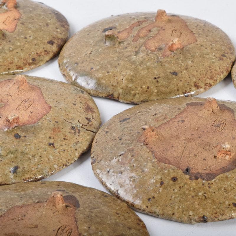 虫明焼　三つ足銘々皿　六客　時代箱　N　8673