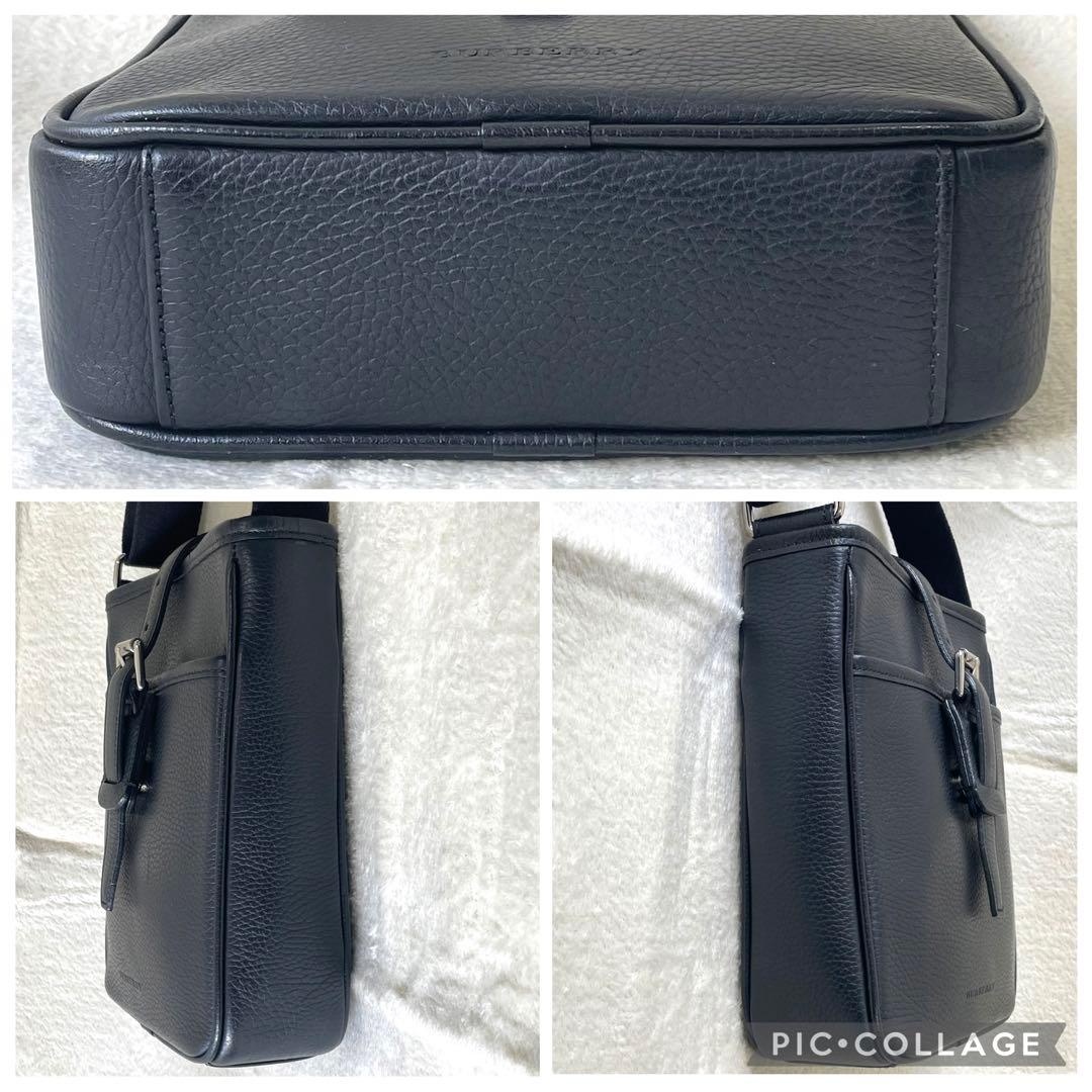 【美品】バーバリー ショルダーバッグ シボ革 ノバチェック オールレザー 黒