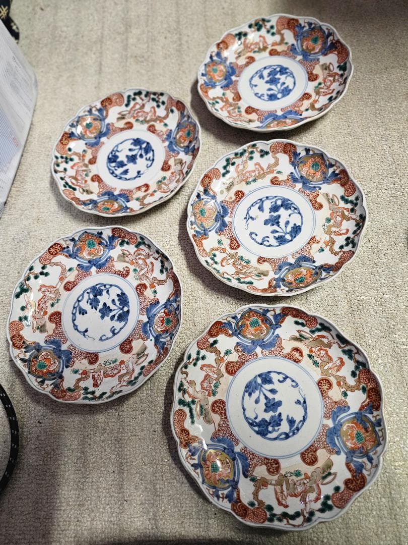 夏*J様 豪華‼️ 幕末明治の染錦 7寸中皿 小皿 なます皿 向付け 各種５客づ