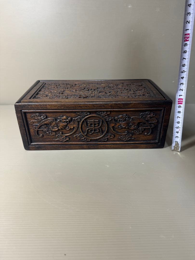 2373 古美術品　細密彫　龍文　木箱　首飾箱　時代物