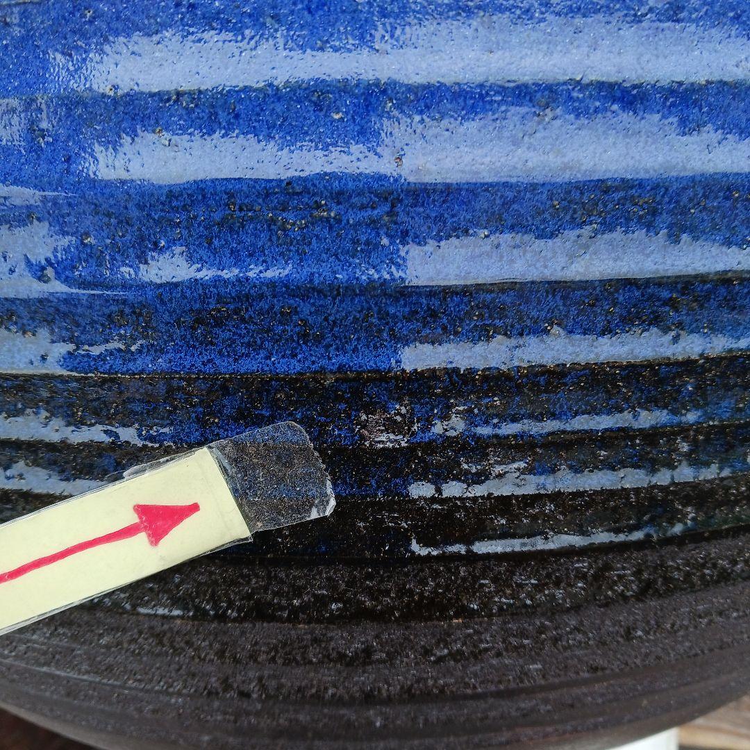 新品　∅50　陶器　睡蓮鉢　特大　難有　メダカ鉢　手造り　青＆緑色　高級　LLB