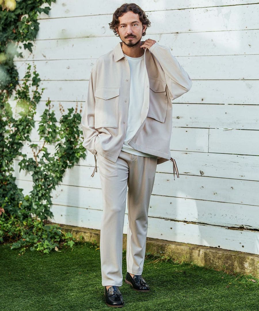 ストレッチツイル/グログランジャケット M グレージュ