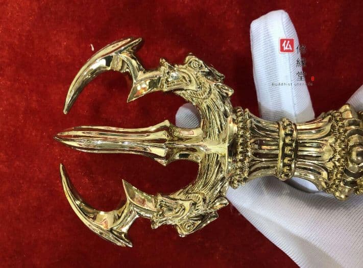 密教法具 四大明王 法器 三鈷杵 金剛杵 真鍮金メッキ 23cm