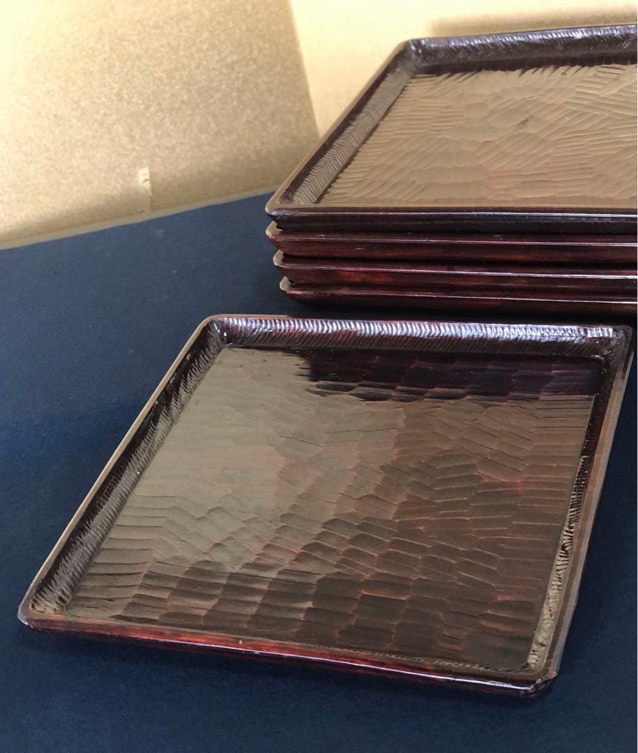 《R》伝統工芸 讃岐彫 四方膳5客 会席膳 讃岐盆 刳抜 260120き5