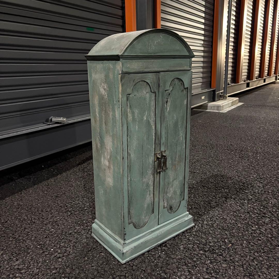 【シャビーシック】アンティーク風 キャビネット グリーン 小型収納家具