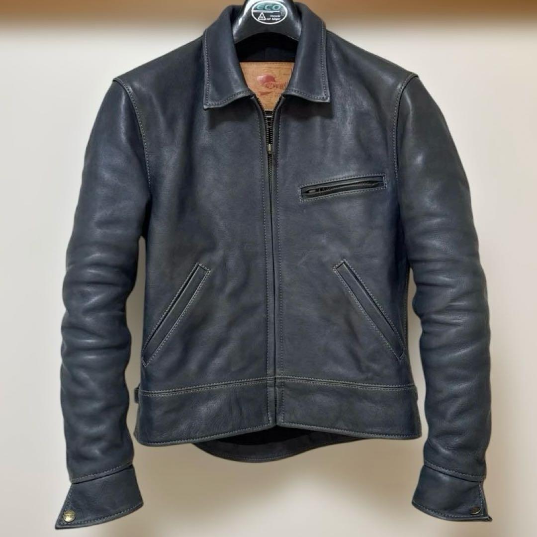 天神ワークス　コバルトブルー　JT-01 シングルジャケット　レザージャケット