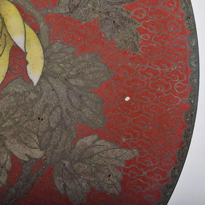 中国　古七宝琺瑯彩　花蝶文盤　皿　V　R8772