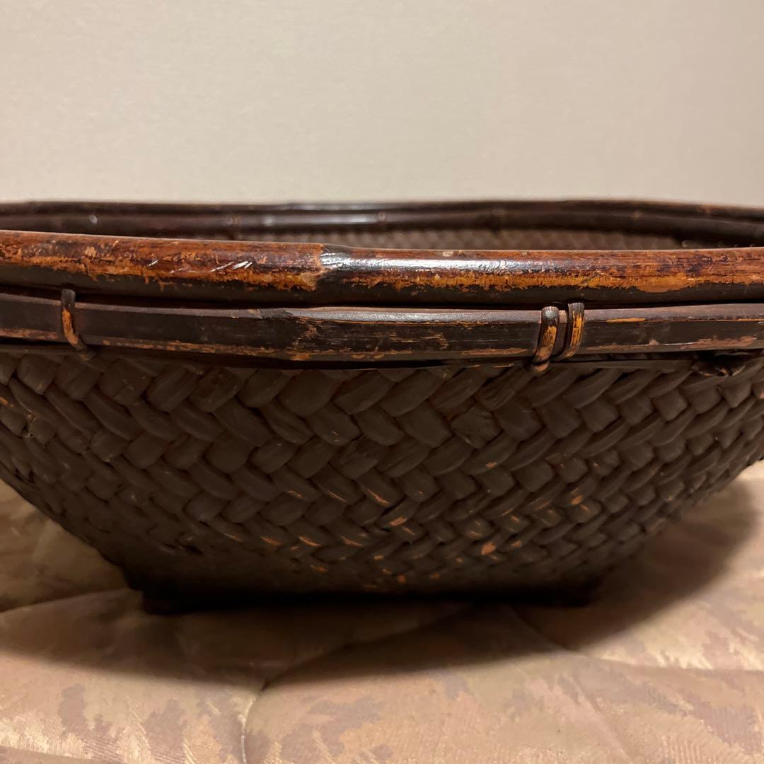 竹製 楕円形バスケット ダークブラウン