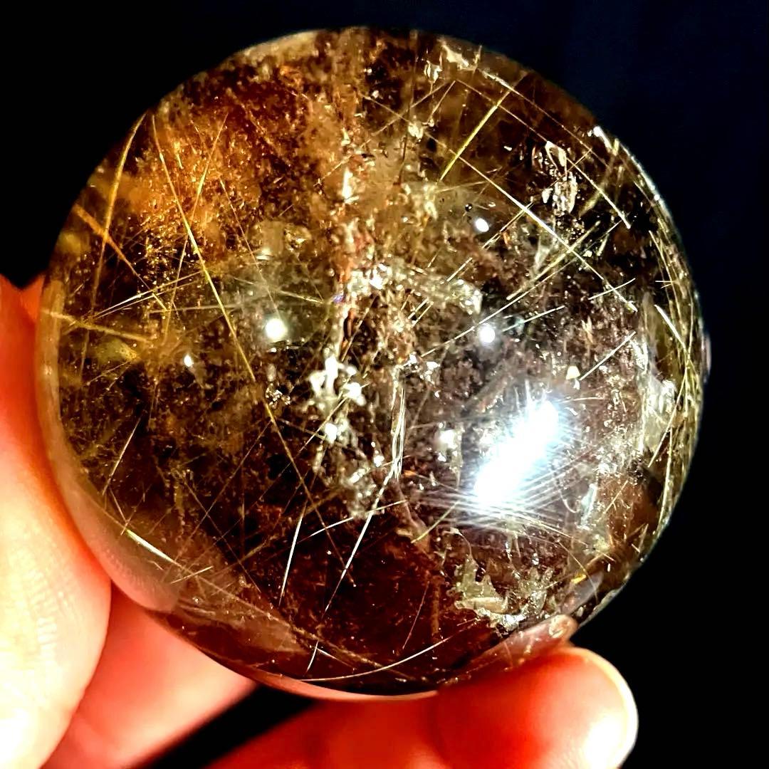 42mm ゴールドルチルクォーツ　丸玉　スフィア　金針水晶