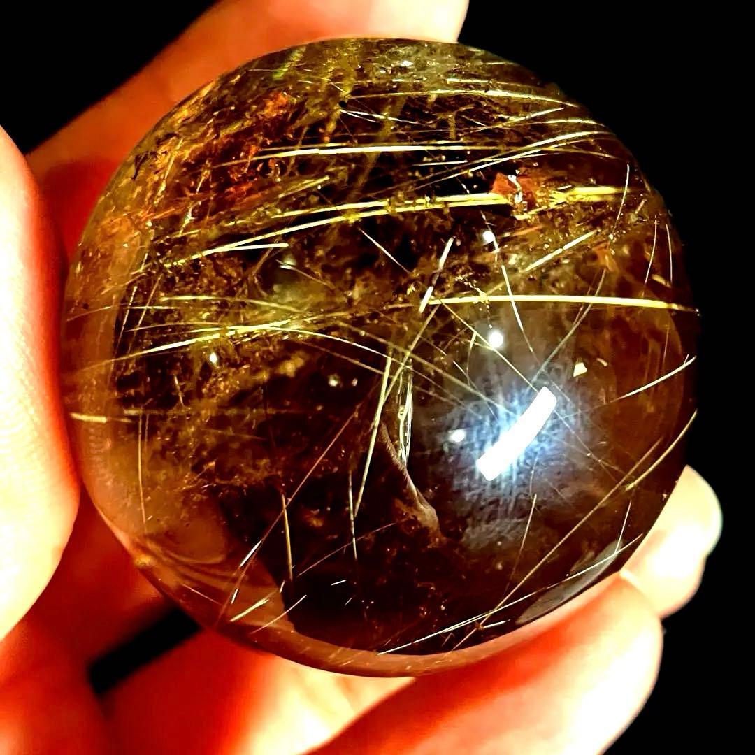 42mm ゴールドルチルクォーツ　丸玉　スフィア　金針水晶