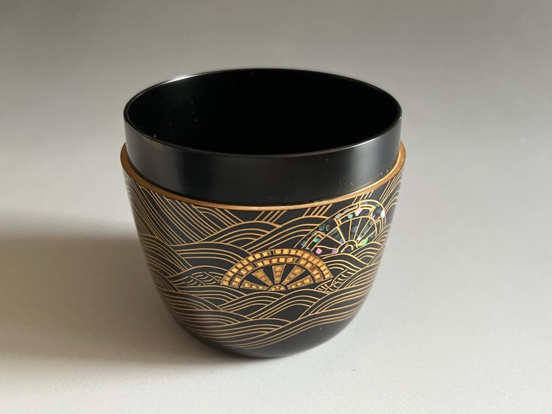 蒔絵師　岡本康光　波車蒔絵　竹大棗　茶道具　薄茶器