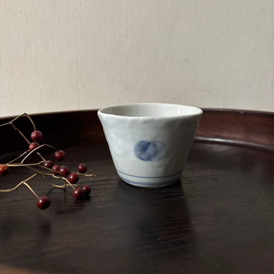 古伊万里染付丸文蕎麦猪口　生掛け　くらわんか　江戸前期　白磁　検:白洲正子　李朝