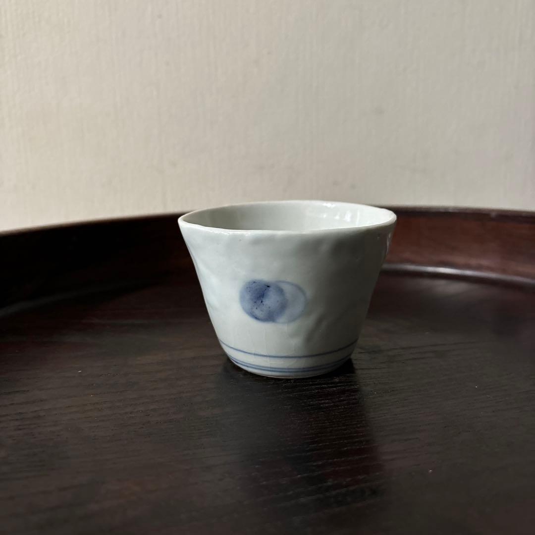 古伊万里染付丸文蕎麦猪口　生掛け　くらわんか　江戸前期　白磁　検:白洲正子　李朝