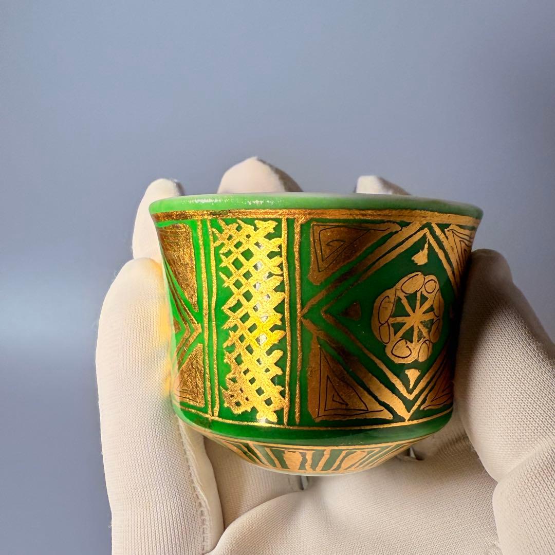 小野珀子　金襴手ぐい吞み　朱杯　玉杯　本物保証　共箱　共布　県重要無形文化財