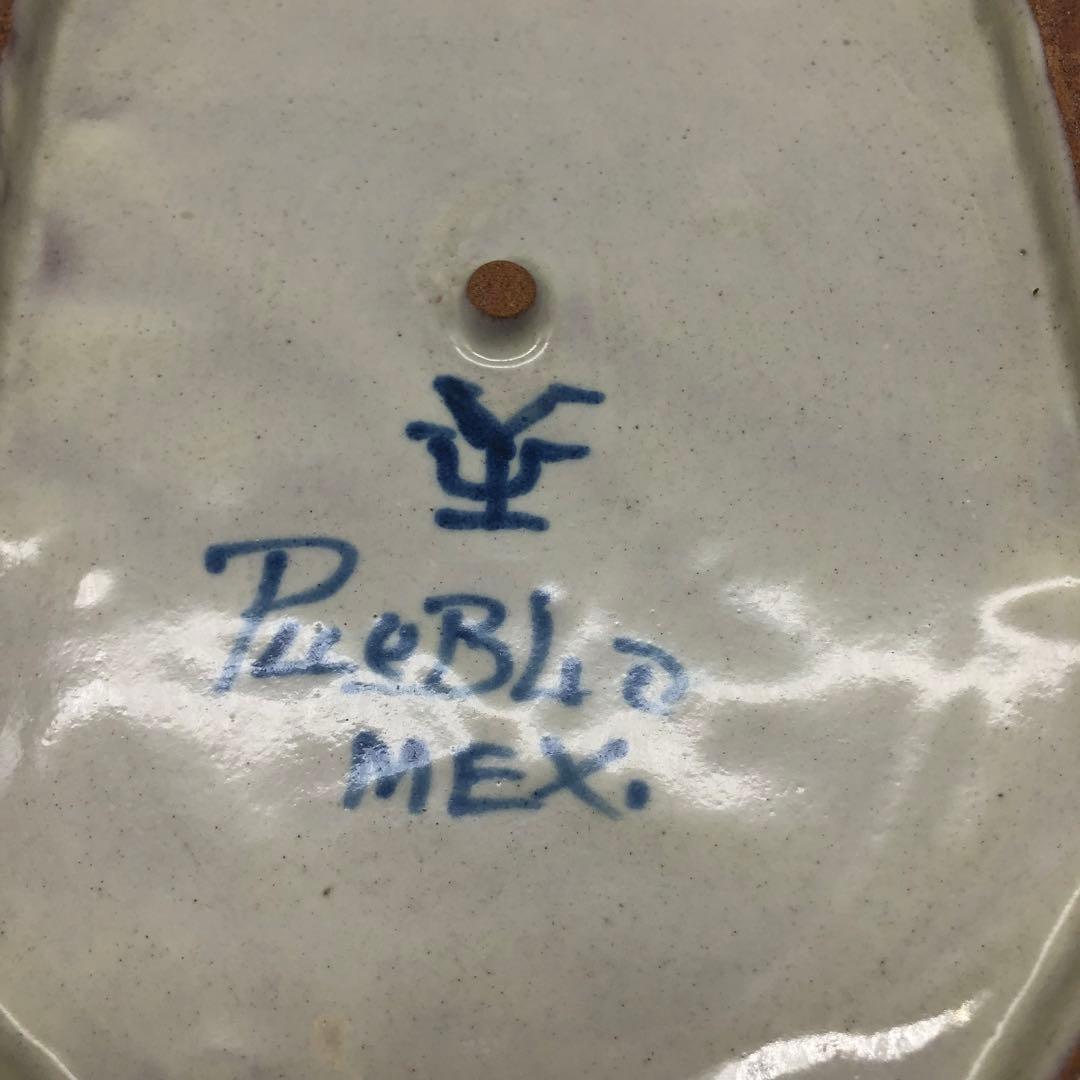 メキシコプエブラタラベラ焼ビンテージ陶器伝統工芸鳥バード八角大皿プレート34cm