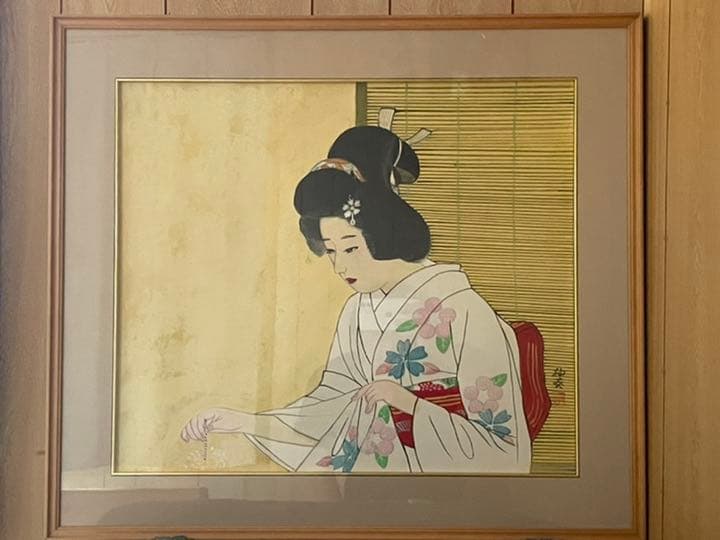 蔵出し「真作」宮下柚葵　「花火」美人画　伊東深水門下　美人画重鎮