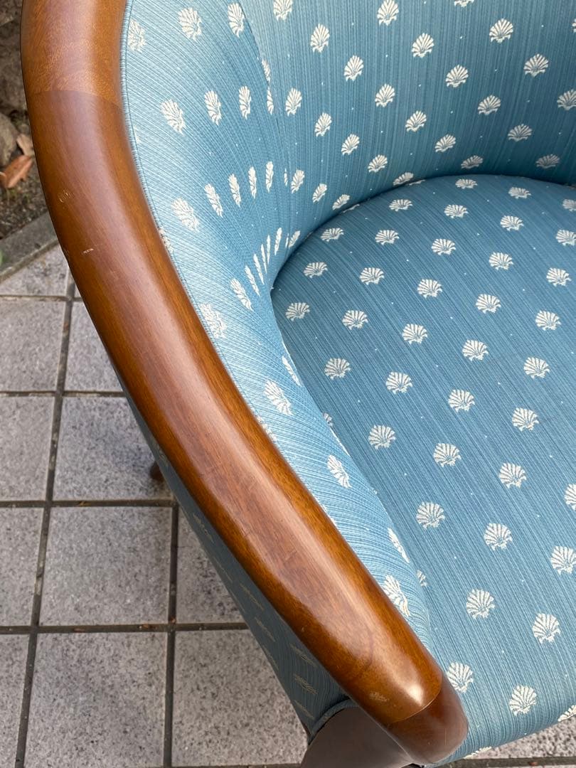 猫脚 ヴィンテージ♦️高級 シングルソファ♦️ダマスク柄♦️上品なくすみブルー♦️送料込