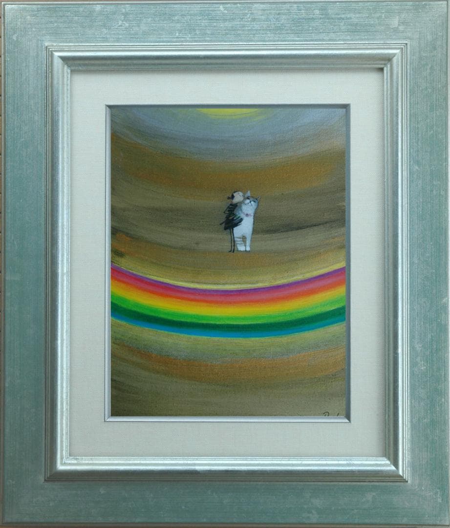 油絵 菅家令子 絵 絵画インテリア額付(白) F3-030919 子猫子犬女の子