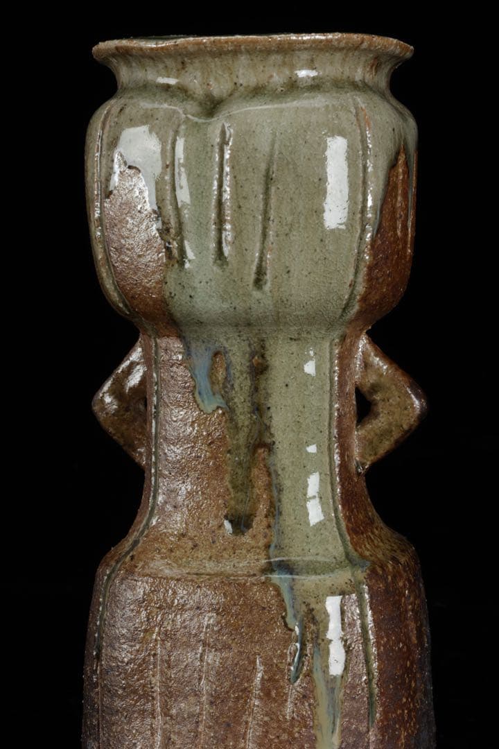 【三浦竹軒】 倣古伊賀窯 耳付花瓶 花入 花器 共箱付 在銘 古美術品 骨董品